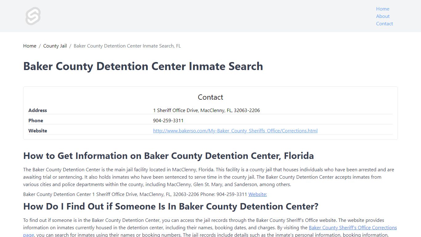 Baker County Detention Center Inmate Search, FL